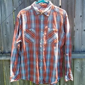 Plaid Button Down Shirt Burnt Orange & Light Blue